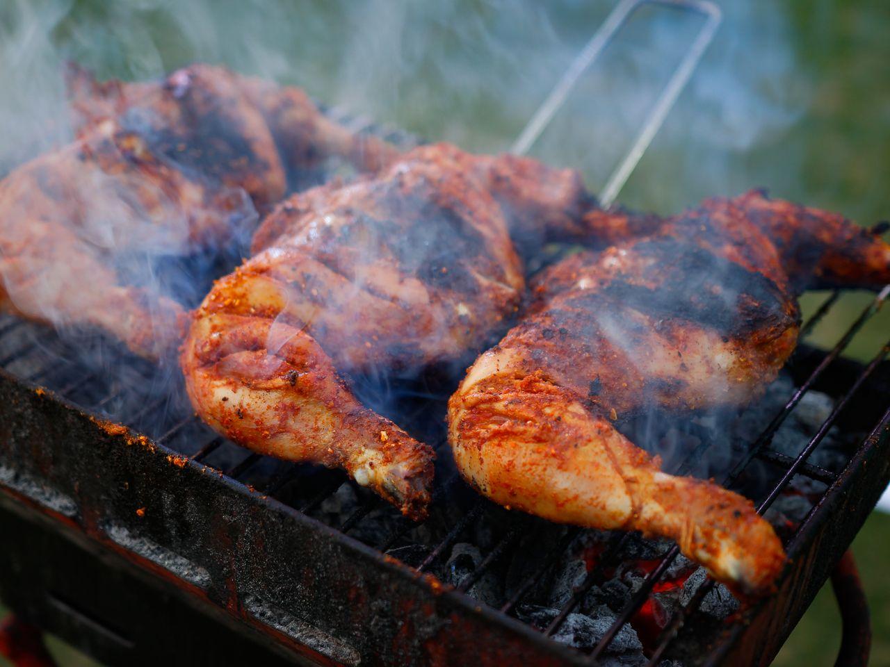 Smoky jerk chicken and pork near the cruise pier at Pepper's Jerk Center
